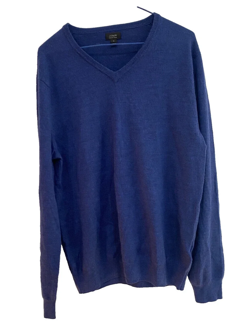 J. CREW Mens V-Neck Jumper Sweater Medium Navy Blue 100% Merino Wool Casual